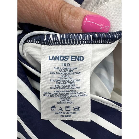 Lands' End Nautical Navy Blue/White Stripe Tankini swim Top Size 16 D Cup - Picture 3 of 3